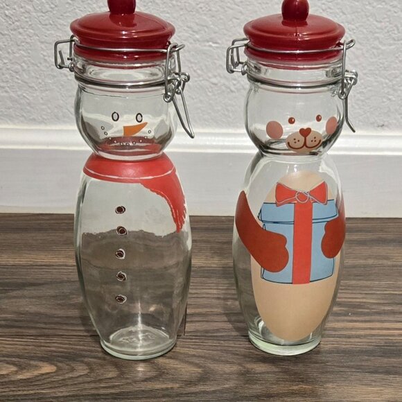 Vintage MSRF Bear-Shaped & Snowman-Shaped Storage Jars w/ Metal Clamp Lids - Picture 1 of 10